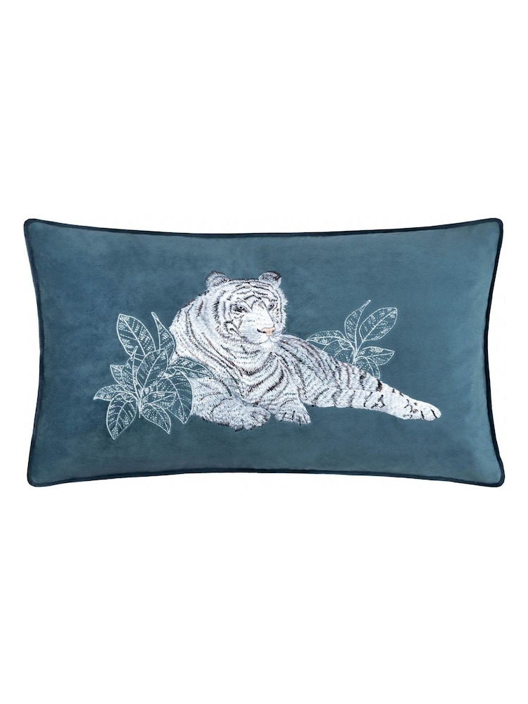 Paoletti Blue Odisha White Tiger Print Cushion - Image 2 of 5