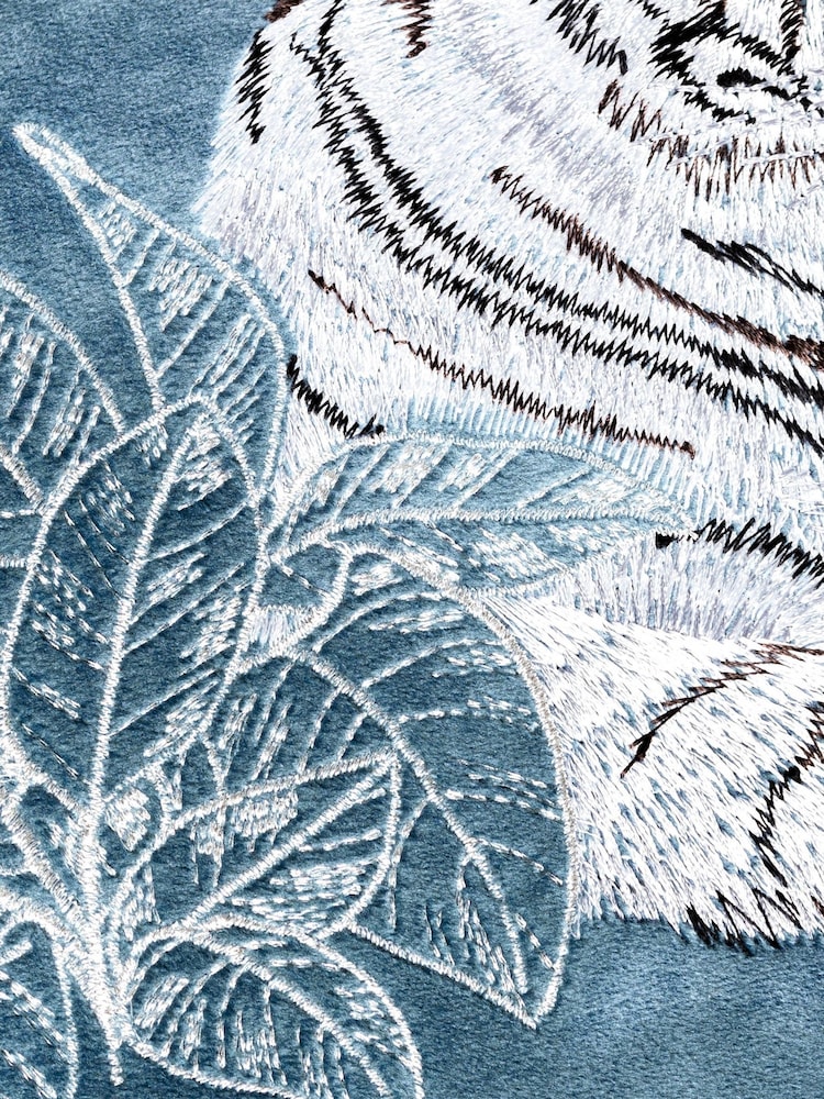 Paoletti Blue Odisha White Tiger Print Cushion - Image 5 of 5