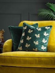 Paoletti Emerald Guilded Palms Polyester Filled Cushion - Image 1 of 6