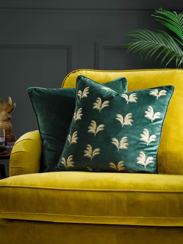 Paoletti Emerald Guilded Palms Polyester Filled Cushion - Image 1 of 6