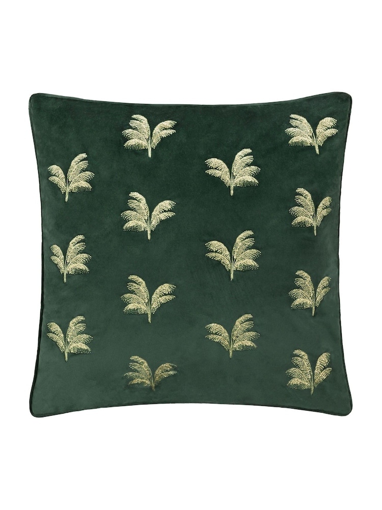 Paoletti Emerald Guilded Palms Polyester Filled Cushion - Image 2 of 6