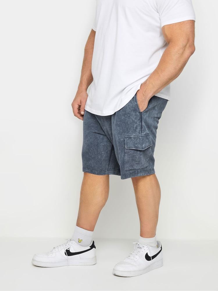 BadRhino Big & Tall Blue Acid Wash Cargo Shorts - Image 1 of 2