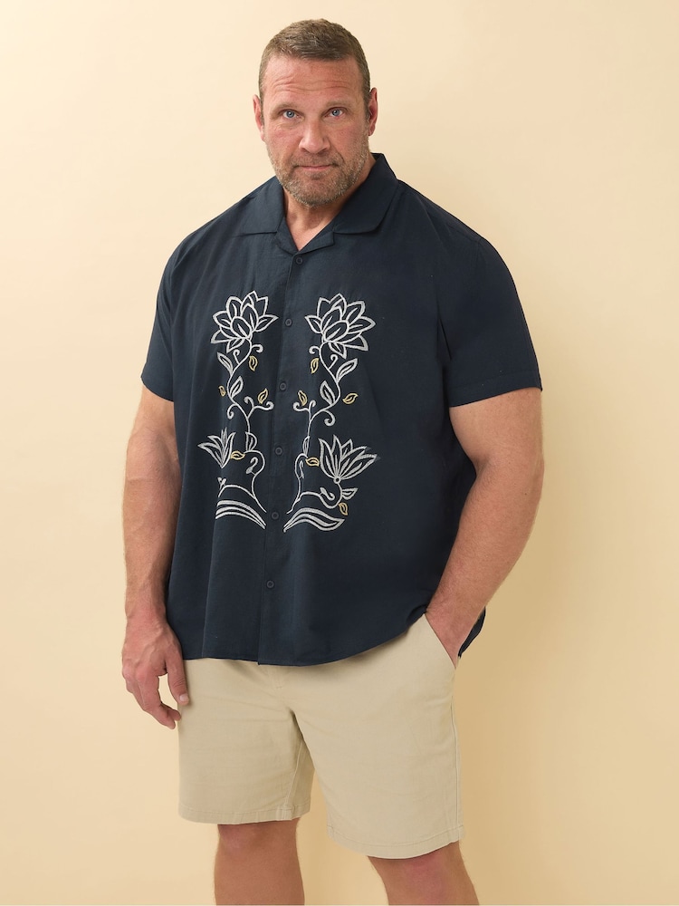 BadRhino Big & Tall Blue Embroidered 100% Cotton Shirt - Image 1 of 6