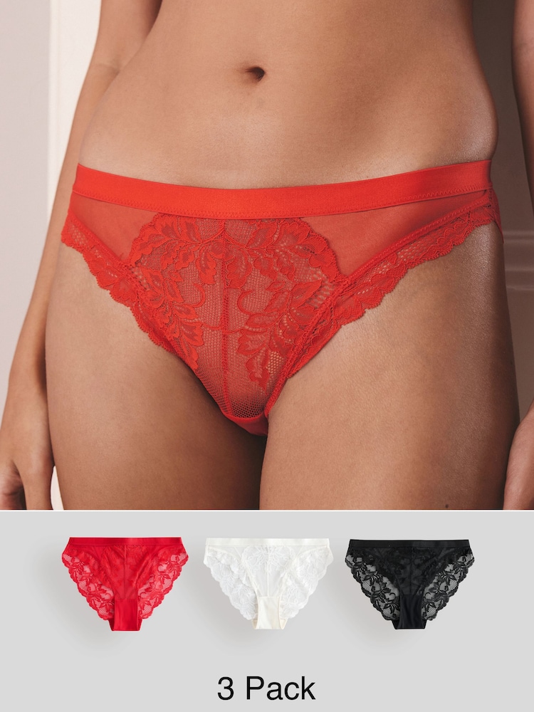 Black/Red/Cream Lace Knickers 3 Pack - Image 1 of 10