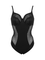 Pour Moi Black Geo Sculpt Smoothing Underwired Bodysuit - Image 3 of 4