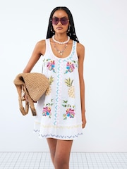 River Island White 100% Cotton Embroidered Shift Dress - Image 1 of 4