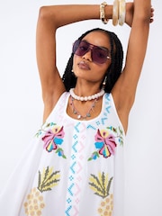 River Island White 100% Cotton Embroidered Shift Dress - Image 3 of 4