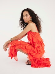 River Island Red Ruffle Midi Dress - Image 3 of 4