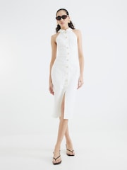 River Island White 100% Cotton Shell Button Dress - Image 1 of 4