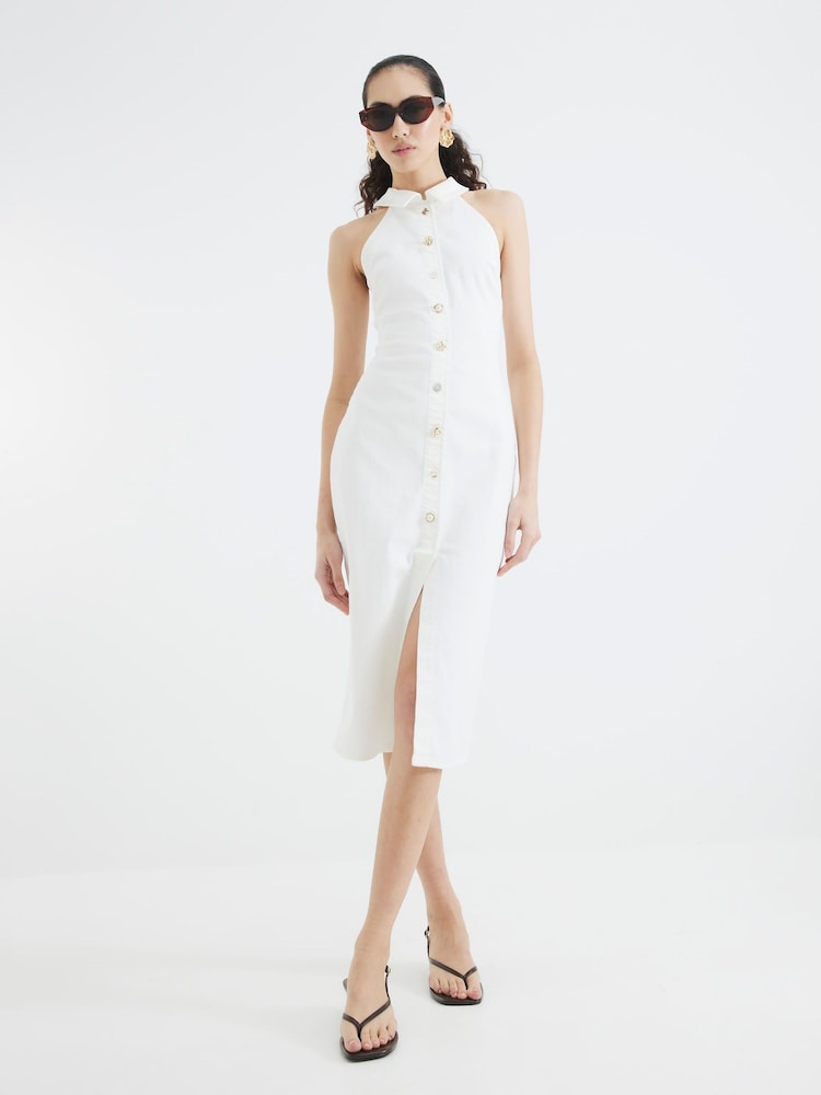 River Island White 100% Cotton Shell Button Dress - Image 1 of 4