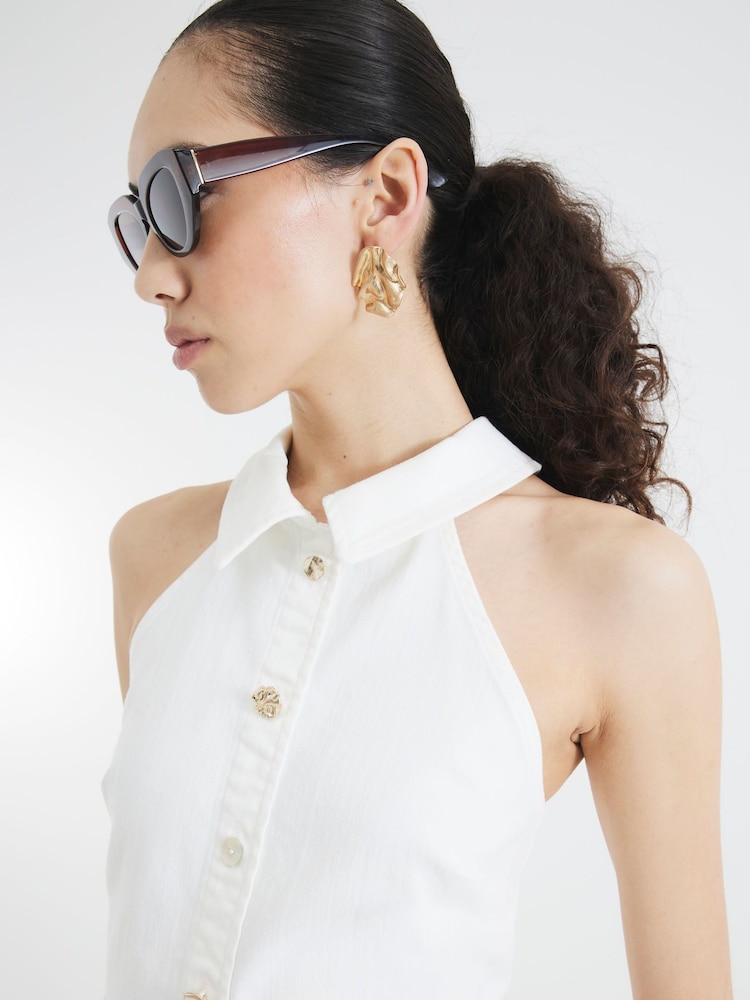 River Island White 100% Cotton Shell Button Dress - Image 4 of 4