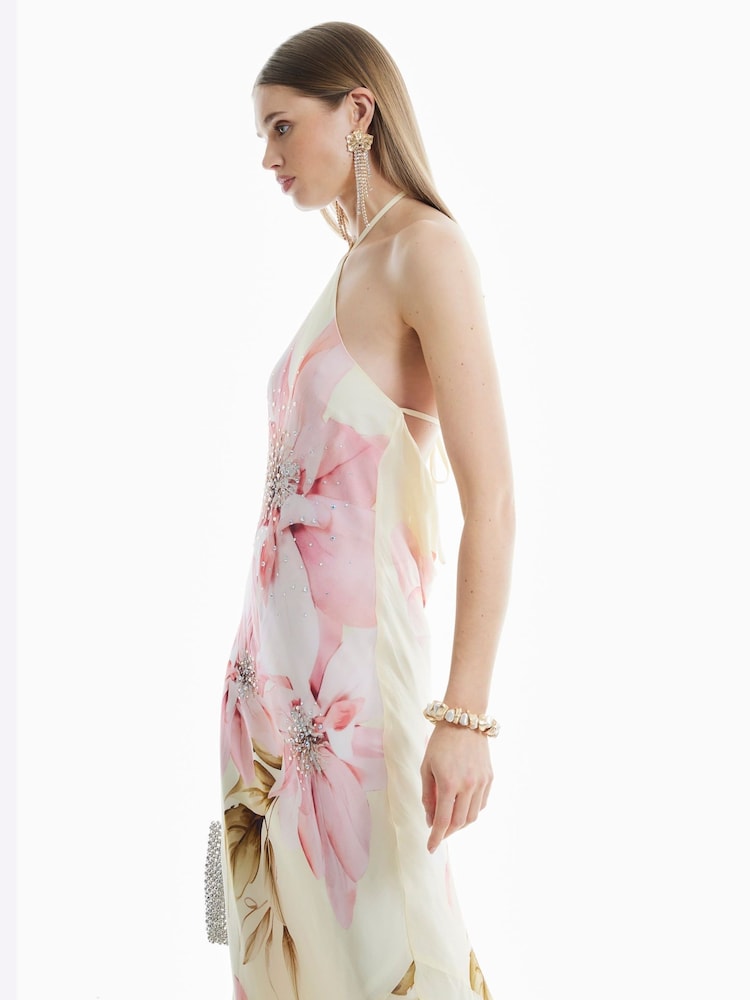 River Island Yellow Halter Neck Embellished Maxi Dress - Image 2 of 4
