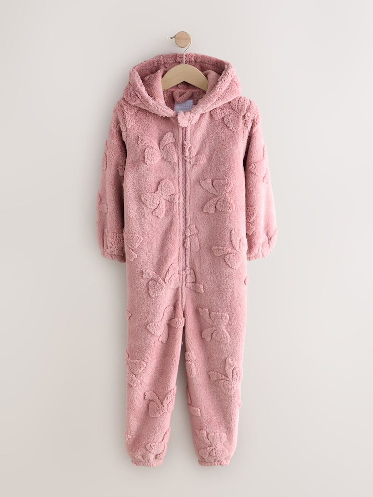 Pink Jacquard Bow Fleece All-in-One (1.5-16yrs) - Image 1 of 4