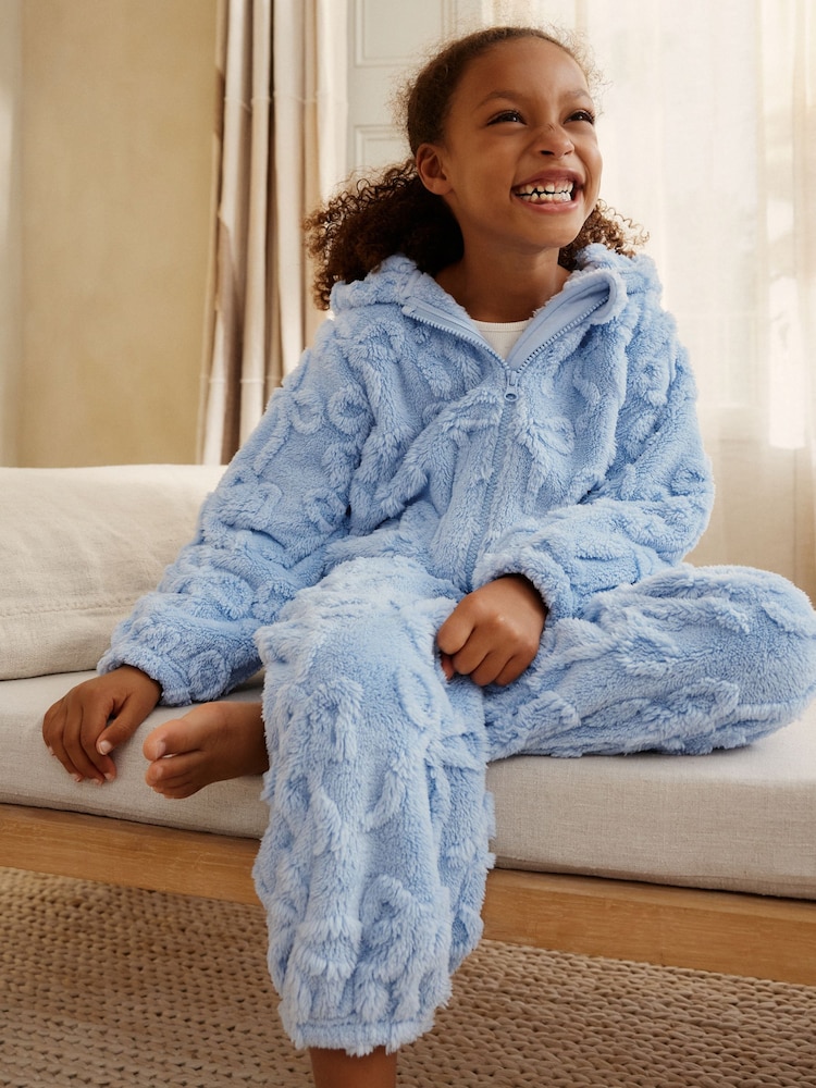 Blue Jacquard Bow Fleece All-in-One (1.5-16yrs) - Image 1 of 4 Blue Jacquard Bow Fleece All-in-One (1.5-16yrs) - Image 1 of 4