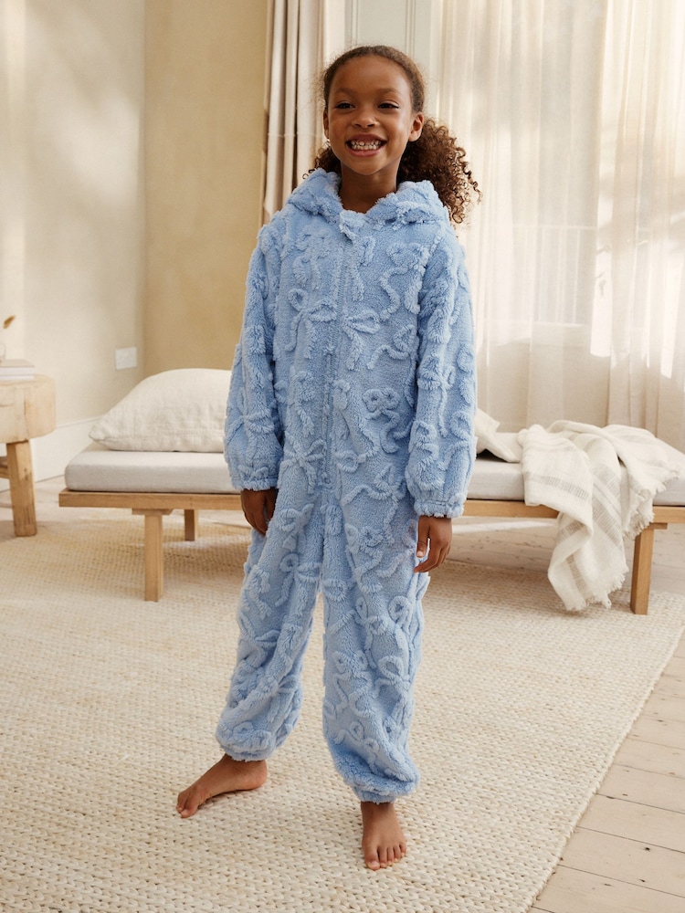 Blue Jacquard Bow Fleece All-in-One (1.5-16yrs) - Image 2 of 4 Blue Jacquard Bow Fleece All-in-One (1.5-16yrs) - Image 2 of 4