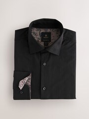 Black Self Stripe Regular Fit Premium 100% Cotton Textured Shirt - Image 1 of 3