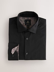 Black Self Stripe Regular Fit Premium 100% Cotton Textured Shirt - Image 5 of 7