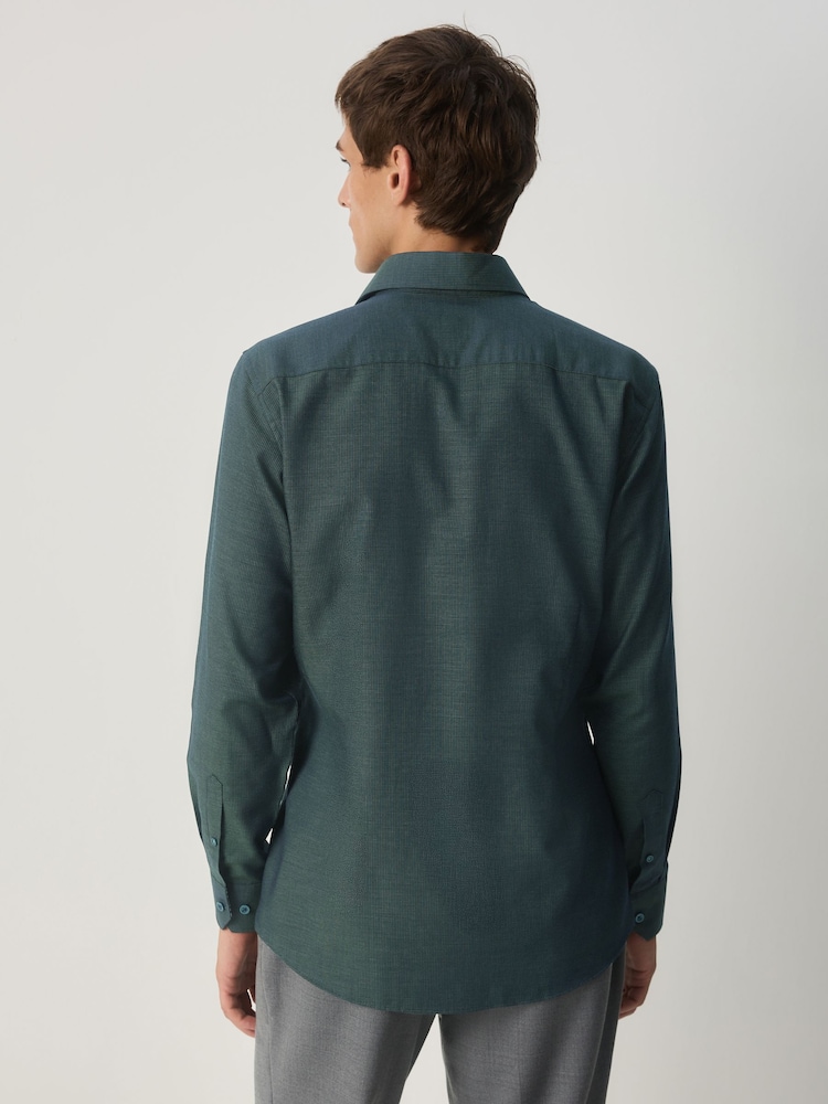 Mens Next Forest Green Slim Fit Easy Care Textured Trimmed Shirt US 16 R Mens Next Forest Green Slim Fit Easy Care Textured Trimmed Shirt US 16 R