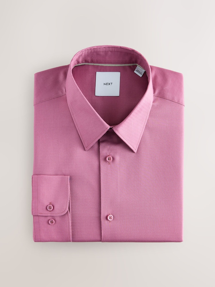 Dusty Pink Regular Fit Easy Care Textured Single Cuff Smart Shirt - Image 1 of 3