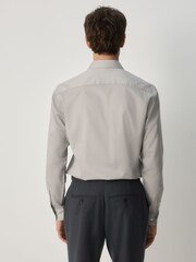 Neutral Brown Slim Fit Easy Care Textured Single Cuff Smart Shirt - Image 2 of 8