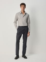 Neutral Brown Slim Fit Easy Care Textured Single Cuff Smart Shirt - Image 3 of 8