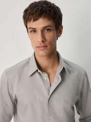 Neutral Brown Slim Fit Easy Care Textured Single Cuff Smart Shirt - Image 5 of 8