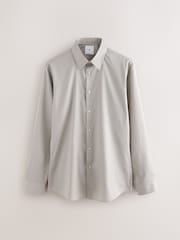 Neutral Brown Slim Fit Easy Care Textured Single Cuff Smart Shirt - Image 6 of 8