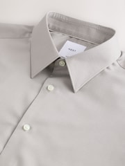 Neutral Brown Slim Fit Easy Care Textured Single Cuff Smart Shirt - Image 8 of 8