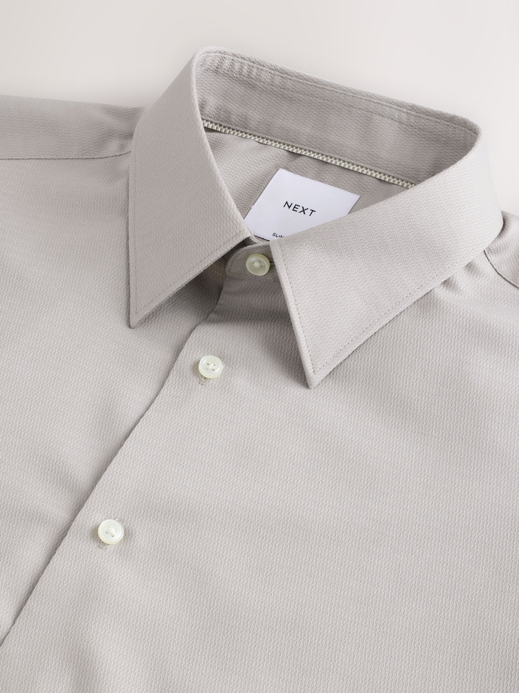 Neutral Brown Slim Fit Easy Care Textured Single Cuff Smart Shirt - Image 8 of 8