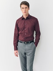 Red Slim Fit Easy Care Textured Single Cuff Smart Shirt - Image 1 of 5