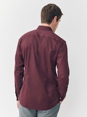 Red Slim Fit Easy Care Textured Single Cuff Smart Shirt - Image 3 of 5