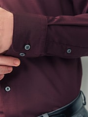 Red Slim Fit Easy Care Textured Single Cuff Smart Shirt - Image 4 of 5
