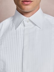 White Slim Fit Occasion Pleated Bib Double Cuff Dress Shirt - Image 5 of 9