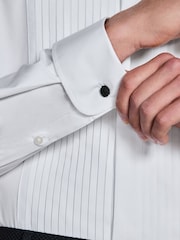 White Slim Fit Occasion Pleated Bib Double Cuff Dress Shirt - Image 6 of 9