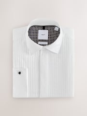 White Slim Fit Occasion Pleated Bib Double Cuff Dress Shirt - Image 7 of 9