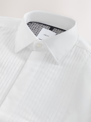 White Slim Fit Occasion Pleated Bib Double Cuff Dress Shirt - Image 8 of 9
