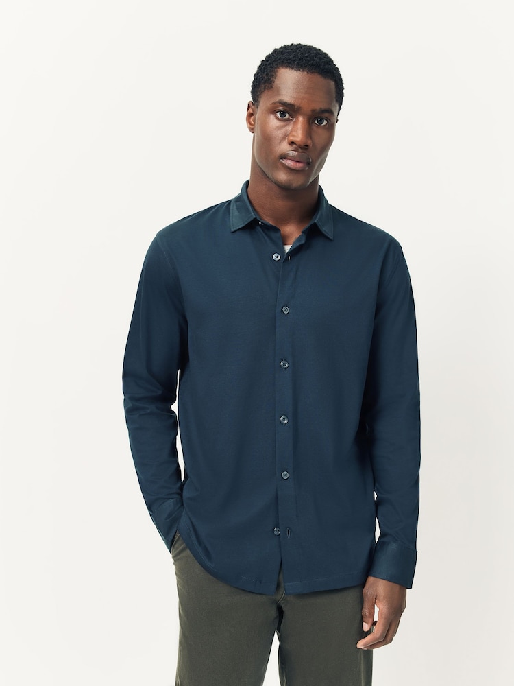 Navy Blue Supima Long Sleeve Jersey Shirt - Image 1 of 9