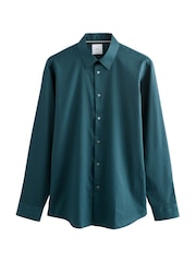 Teal Blue Slim Fit Easy Care Textured Single Cuff Smart Shirt - Image 1 of 4