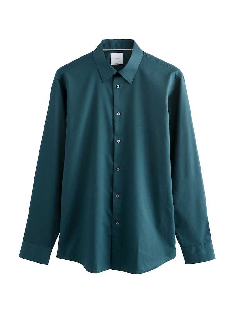 Teal Blue Slim Fit Easy Care Textured Single Cuff Smart Shirt - Image 1 of 4 Teal Blue Slim Fit Easy Care Textured Single Cuff Smart Shirt - Image 1 of 4