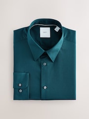 Teal Blue Slim Fit Easy Care Textured Single Cuff Smart Shirt - Image 2 of 4