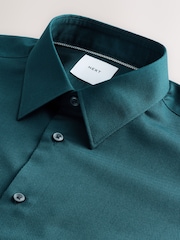 Teal Blue Slim Fit Easy Care Textured Single Cuff Smart Shirt - Image 3 of 4