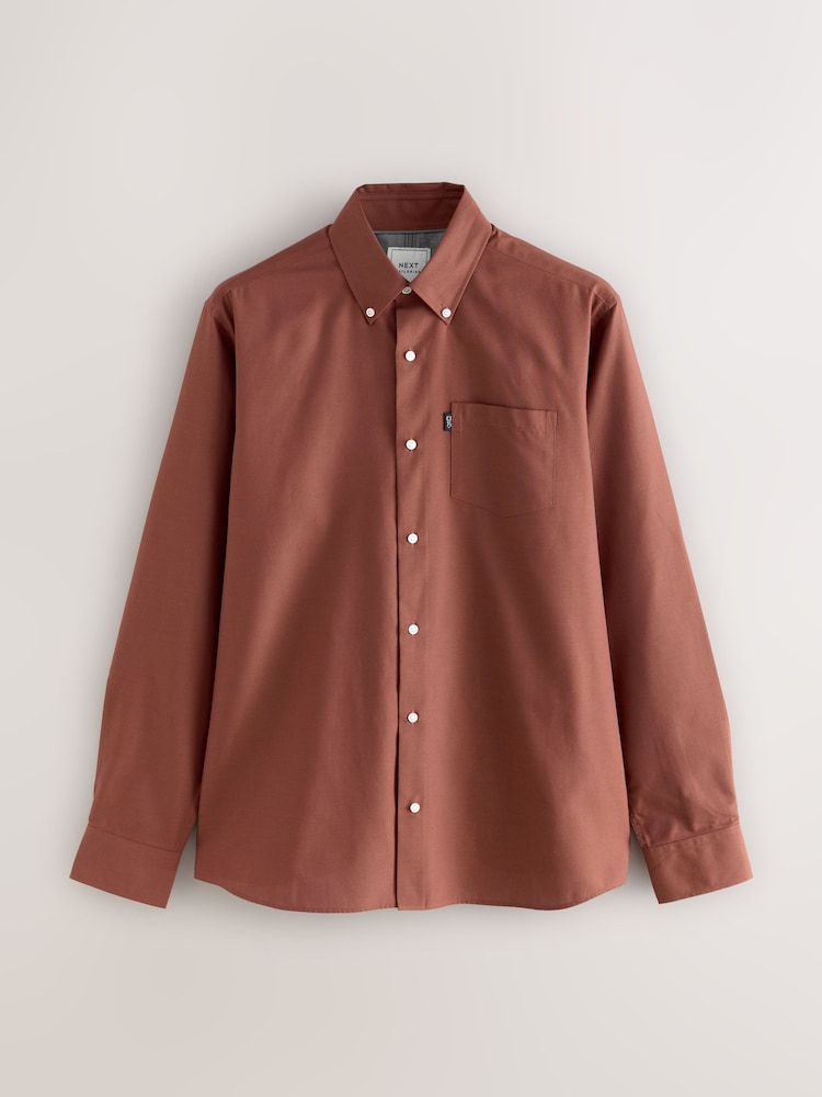 Rust Brown Regular Fit Button Down Easy Iron Oxford Shirt - Image 1 of 3 Rust Brown Regular Fit Button Down Easy Iron Oxford Shirt - Image 1 of 3