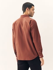 Rust Brown Regular Fit Button Down Easy Iron Oxford Shirt - Image 4 of 8