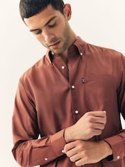 Rust Brown Regular Fit Button Down Easy Iron Oxford Shirt - Image 5 of 8