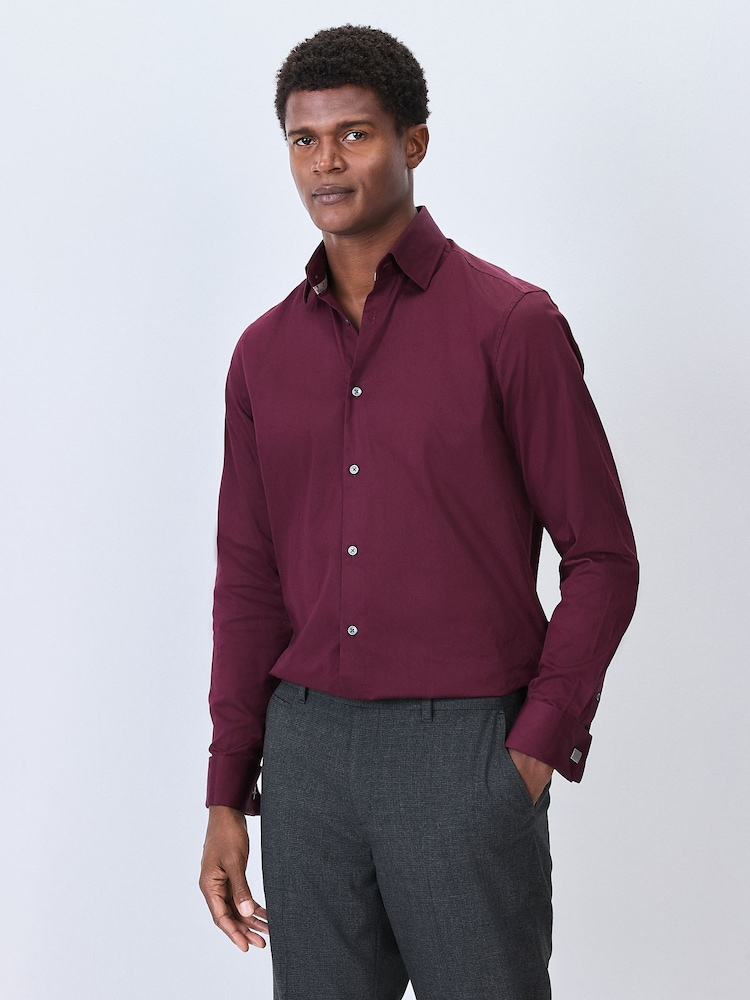 Burgundy Red Sateen Long Sleeve Party Shirt - Image 1 of 8