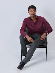 Burgundy Red Sateen Long Sleeve Party Shirt - Image 2 of 8