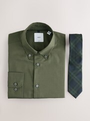 Green/Blackwatch Check Slim Fit Occasion Shirt And Tie Set - Image 1 of 3