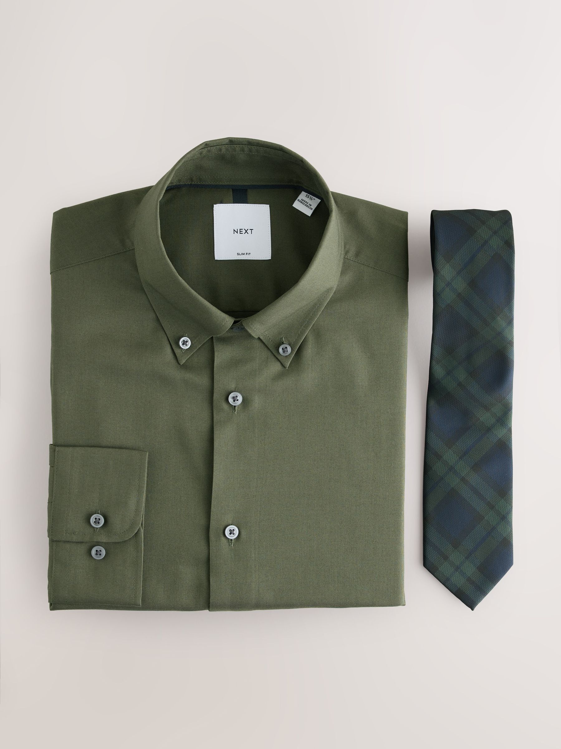 Buy Green/Blackwatch Check Slim Fit Occasion Shirt And Tie Set