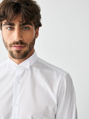 White Slim Fit Wing Collar Occasion Long Sleeve Shirt - Image 4 of 9