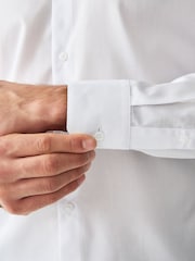 White Slim Fit Wing Collar Occasion Long Sleeve Shirt - Image 5 of 9